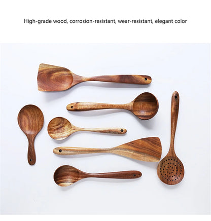 Teak natural wood tableware spoon colander spoon special kitchen tool kit