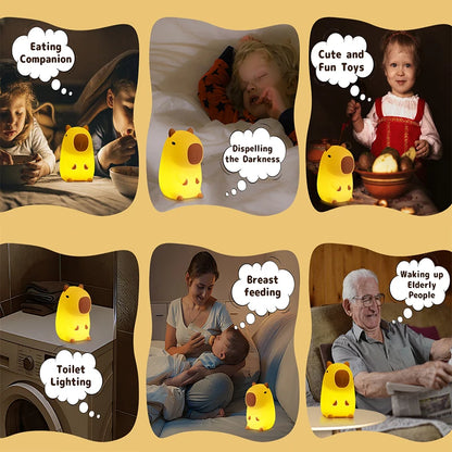 Cute Capybara Night Light Children's Silicone Nightlight Gift USB Rechargeable