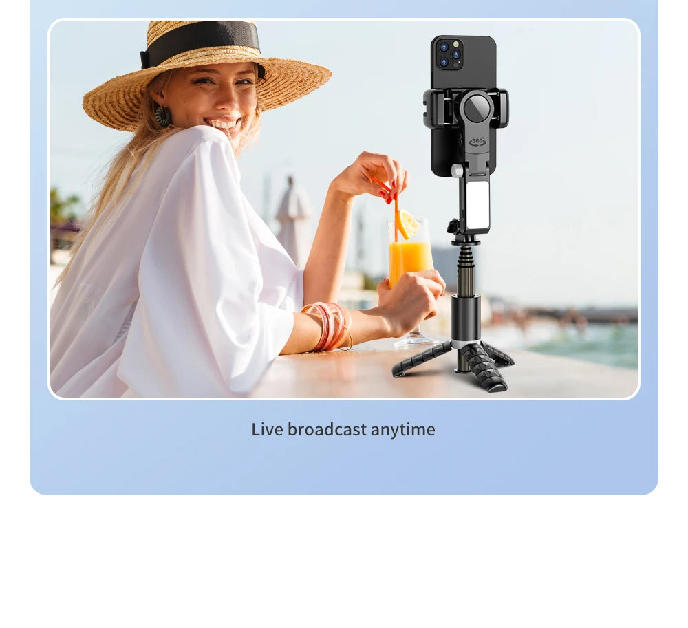 The shooting Mode Gimbal Stabilizer Selfie Stick Tripod with Fill Light
