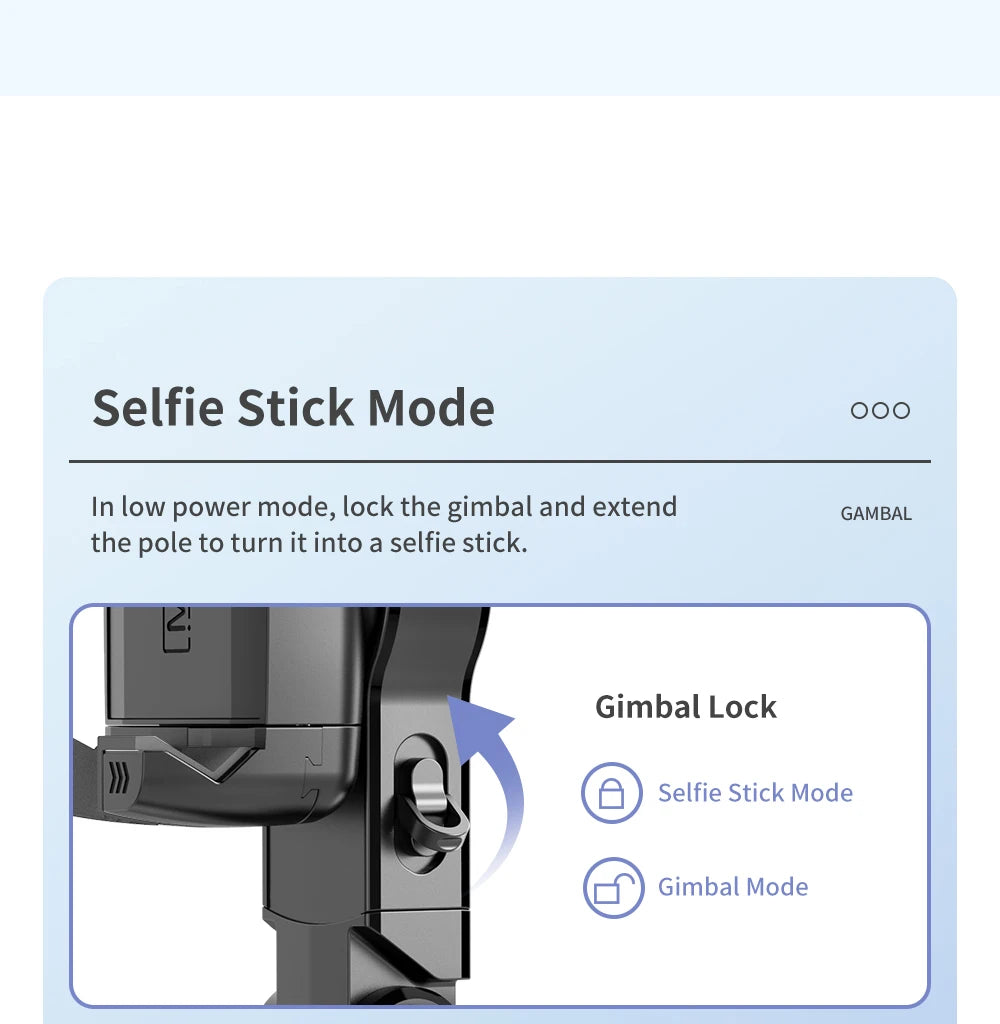 The shooting Mode Gimbal Stabilizer Selfie Stick Tripod with Fill Light