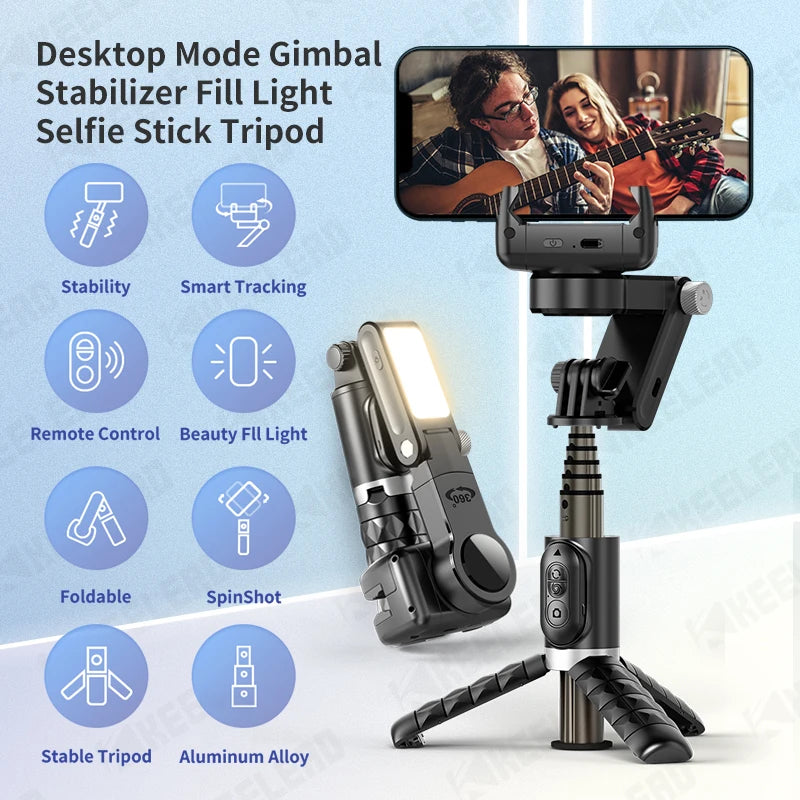 The shooting Mode Gimbal Stabilizer Selfie Stick Tripod with Fill Light