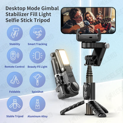 The shooting Mode Gimbal Stabilizer Selfie Stick Tripod with Fill Light