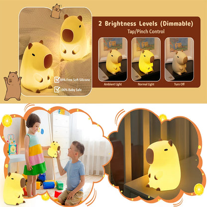 Cute Capybara Night Light Children's Silicone Nightlight Gift USB Rechargeable