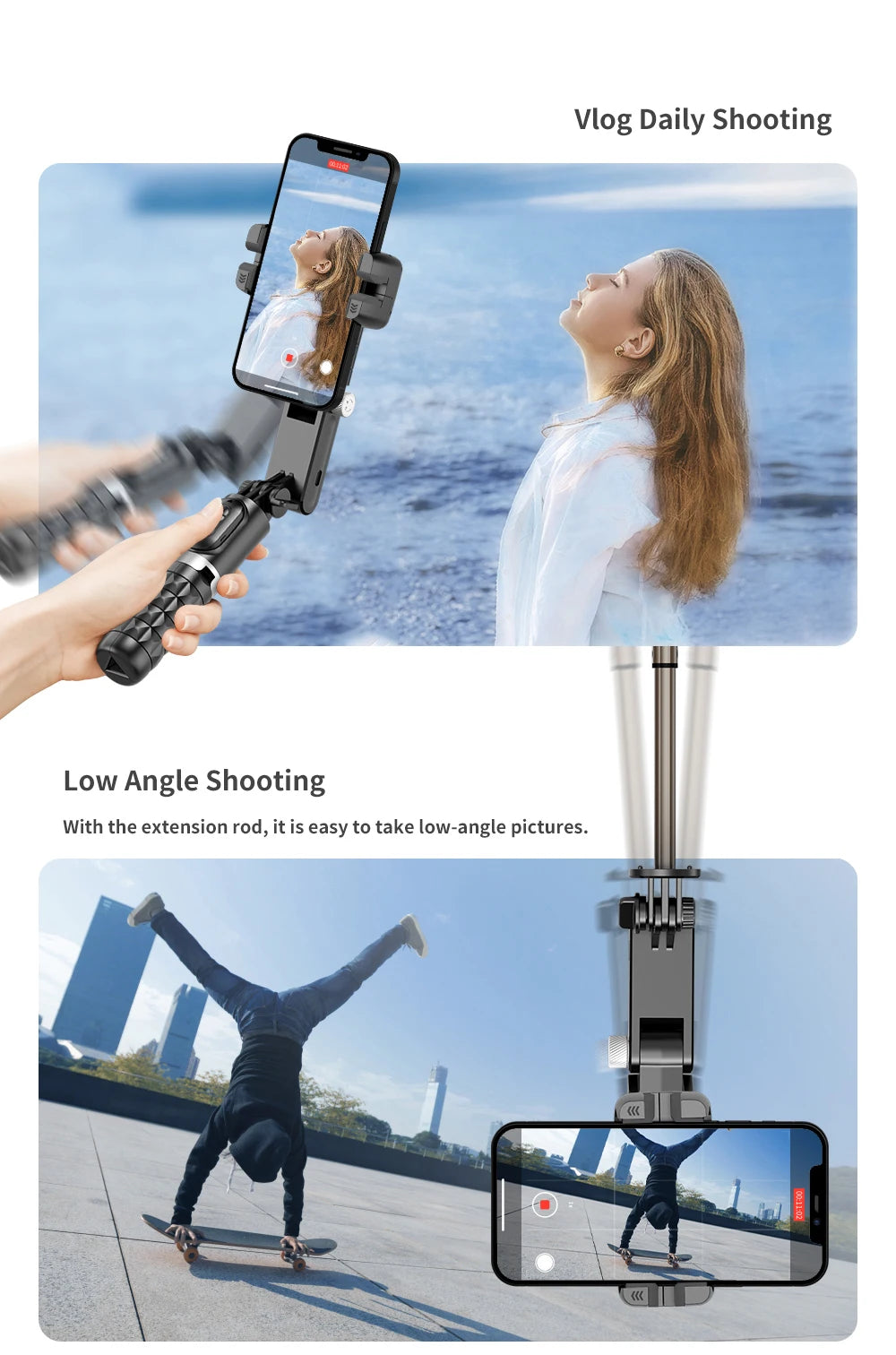 The shooting Mode Gimbal Stabilizer Selfie Stick Tripod with Fill Light
