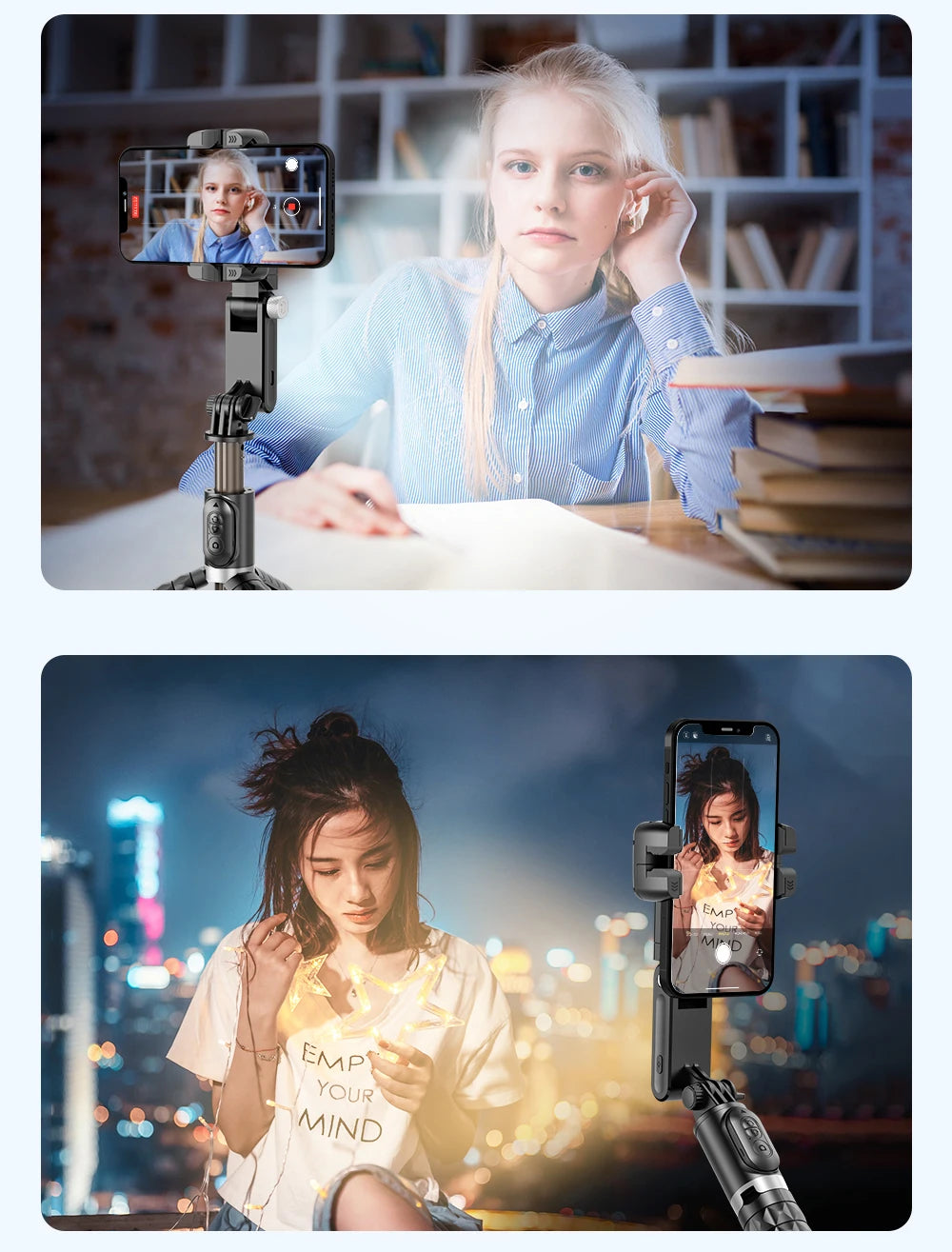 The shooting Mode Gimbal Stabilizer Selfie Stick Tripod with Fill Light