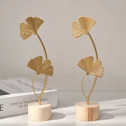 Gold Ginkgo Leaf Crafts Leaves Sculpture Luxury Living Room Decor