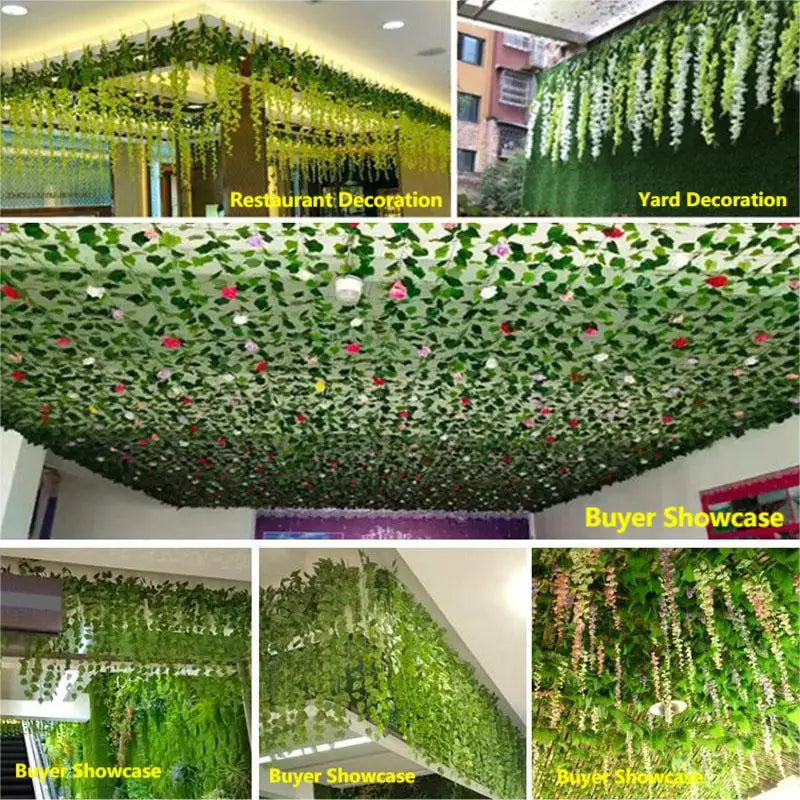 Green Ivy Leaf Hanging Vine Artificial Garland Silk Wall Plant Decoration